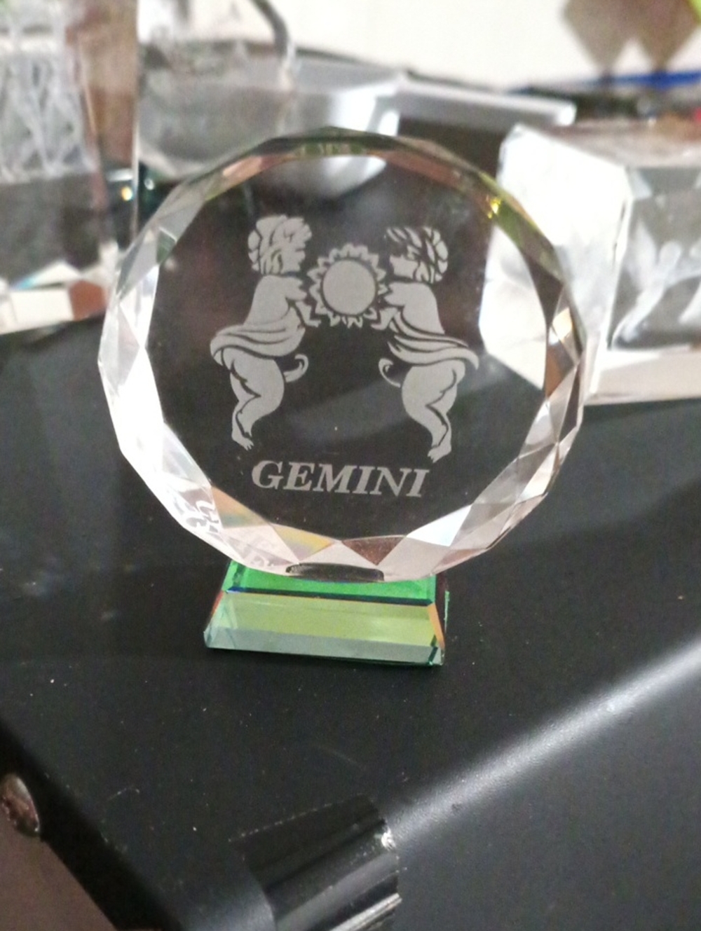 Gemini Crystal Desk Accent - Clear Glass with Iridescent Base